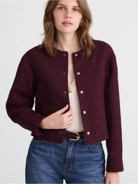 NWT Madewell Bouclé Snap-Front Jacket in Deep Burgundy